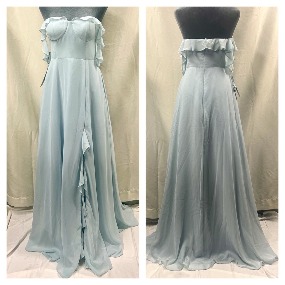 Azazie Light Blue Maxi Dress Formal Black Tie Wedding Guest